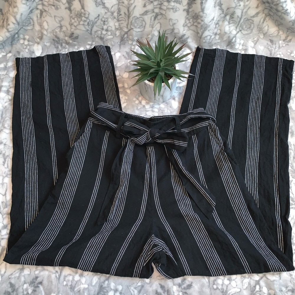 Boutique Inspired Linen Blend Wide Leg Pants | Vacation Coastal Striped Pants - Picture 5 of 7